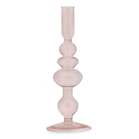Fade Single table candlestick in transparent pink borosilicate glass Color glass "Living" Glamor h24 cm