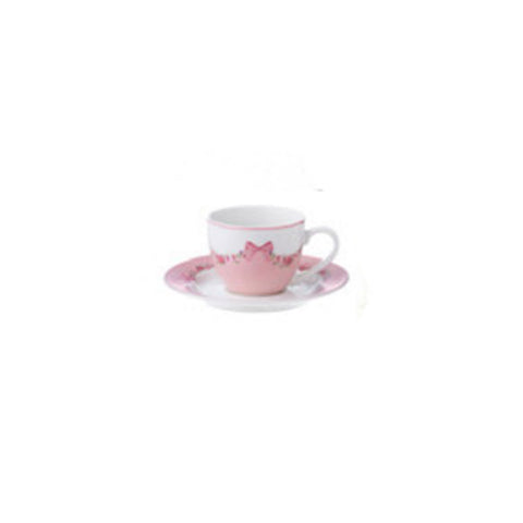 L'ARTE DI NACCHI Set 6 tazzine caffè porcellana bianco e rosa Ø13 cm/ Ø 7x9x5 cm