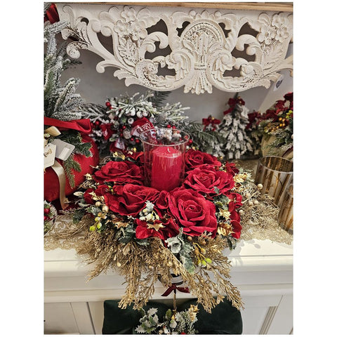 Lena flowers Centerpiece with flambeau (cup), roses and golden branches Made in Italy