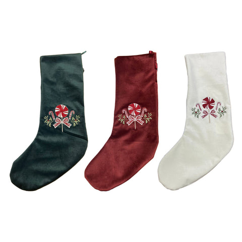 BLANC MARICLO' Chaussette en velours avec décoration bon bon 3 variantes thème de Noël