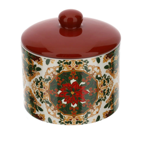 HERVIT Grande jarre à biscuits de Noël vert, rouge et or en porcelaine 15X15,5 cm