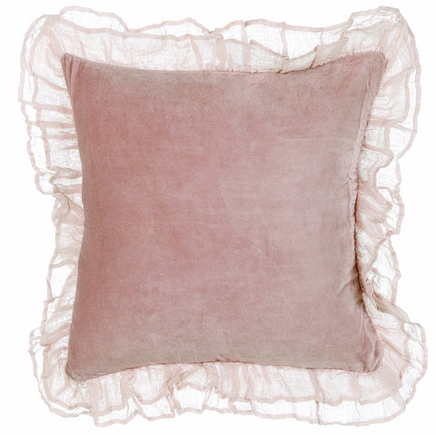 BLANC MARICLO' Furnishing cushion in pink velvet with ruffles 40x40 cm a29485