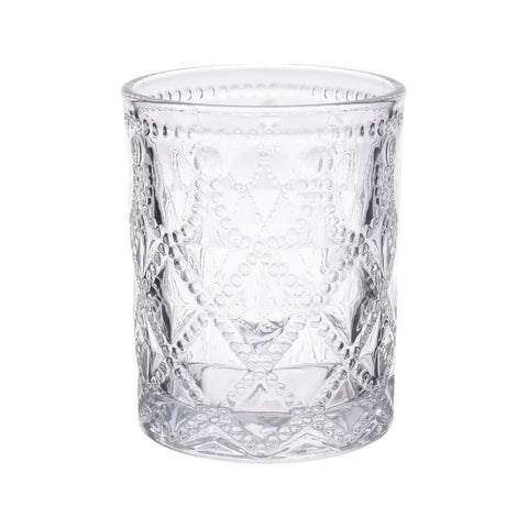 INART Set of 6 whiskey tumblers in worked transparent glass 310 ml Ø8 H10 cm