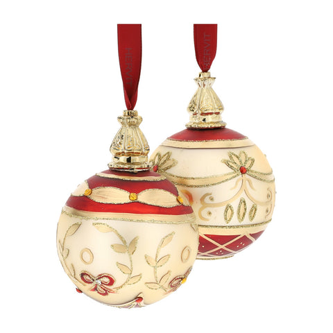 HERVIT Box 2 sfere palline natalizie per albero vetro rosso e champagne Ø8 cm