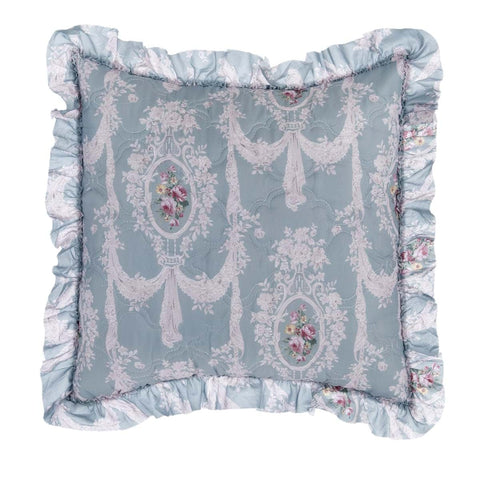 BLANC MARICLO' Cushion with BAROQUE SURPRISE frill with green flowers 45x45 cm
