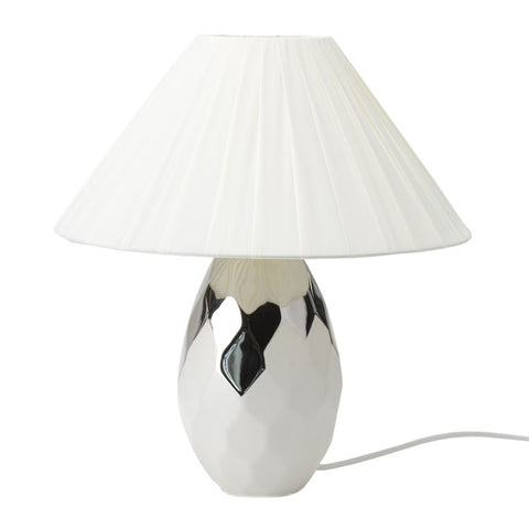 HERVIT Table lamp in white and silver stoneware with hammered effect 45x50 cm