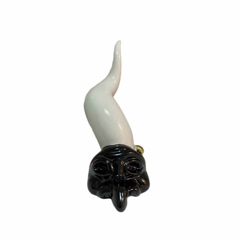 SBORDONE Corno portafortuna bianco con maschera di pulcinella nera H9 cm CR03B