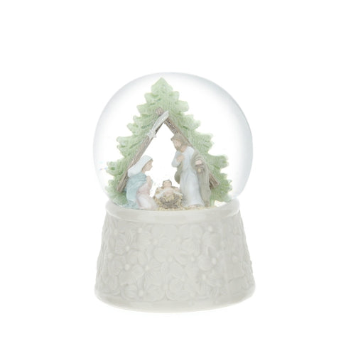 Hervit Water/snow ball Holy family music box porcelain base 10xh16 cm