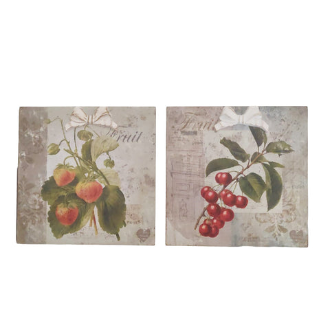 L'art de Nacchi Square peinture murale avec des fruits et un arc en relief avec un effet antique en MDF et pâte de bois, Made in Italy Vintage Shabby Chic 2 variantes