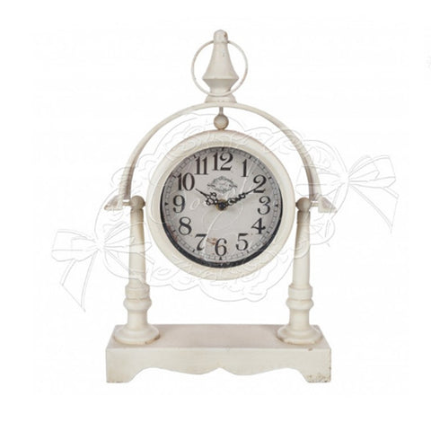COCCOLE DI CASA Horloge sur pied Shabby Chic avec base en métal ivoire 25x40x6