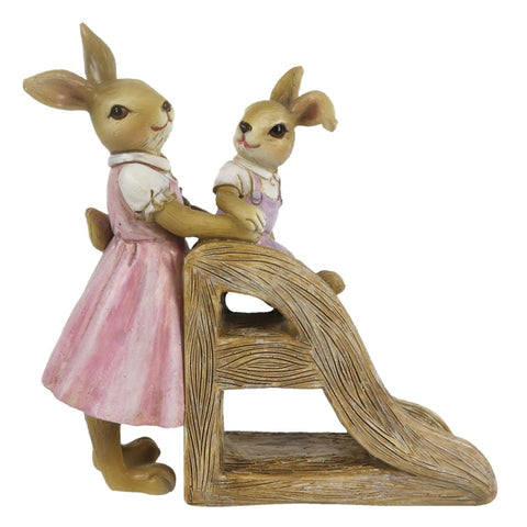 CLAYRE &amp; EEF Set 2 rabbits on slide beige Easter decorations 14x6x15 cm