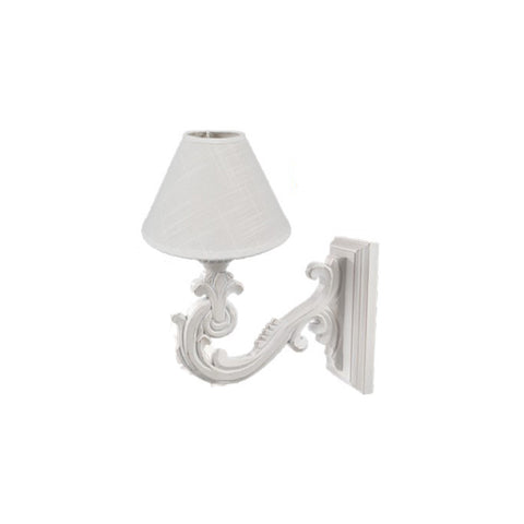 COCCOLE DI CASA Indoor wall sconce lamp with white hood in wood and "TALIA" fabric, Shabby Chic vintage antique effect 11x29x38 cm