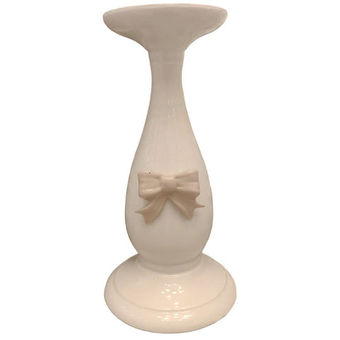 AD REM COLLECTION Shabby candlestick with beige bow in porcelain made in Italy