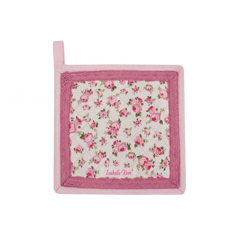 ISABELLE ROSE White kitchen pot holder TINY with pink flowers 20x20 cm