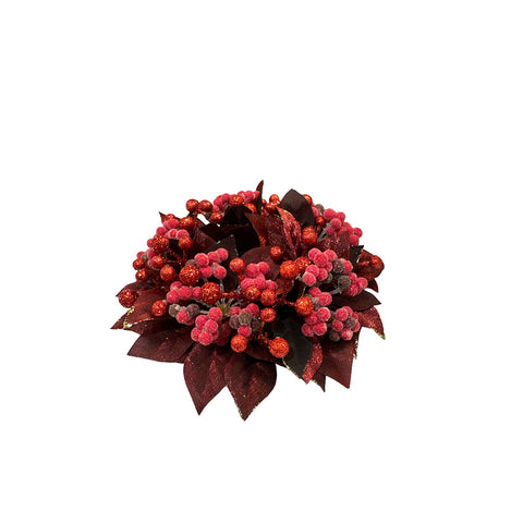 EDG Candlestick wreath with frozen berries Christmas decoration burgundy Ø 13 cm
