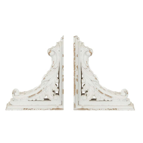BLANC MARICLO' Set 2 bookend shelves in ivory wood shabby chic 41x12x28cm