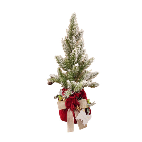 FIORI DI LENA Snow-covered tree with red velvet base with Christmas decoration H30 cm