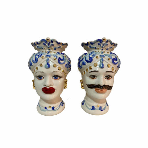 SBORDONE Couple porcelaine bleu marron foncé H16 cm TM908/2
