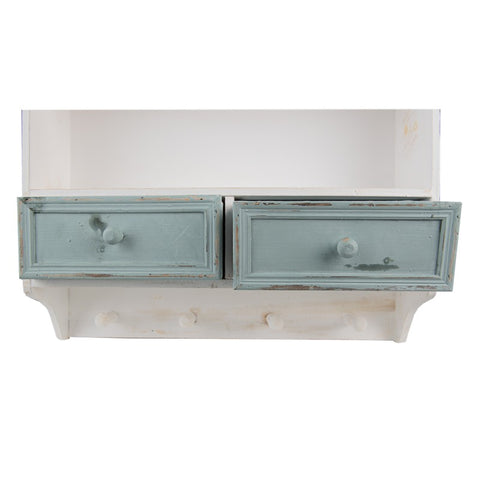CLAYE &amp; EEF Porte-assiettes à suspendre en bois blanc et bleu clair shabby chic avec boutons et tiroirs 56x13x60 cm