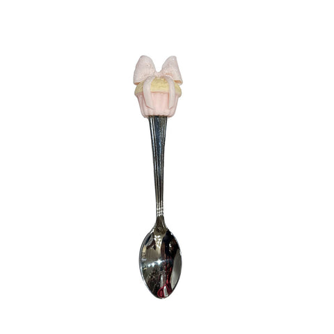 I DOLCI DI NAMI Cuillère en métal décor muffin pailleté et noeud rose 16 cm