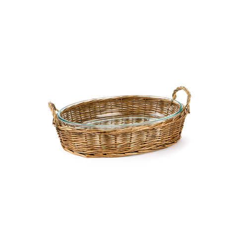 FABRIC CLOUDS Oval baking tray + wicker basket with handles 38x26,5x12,5cm