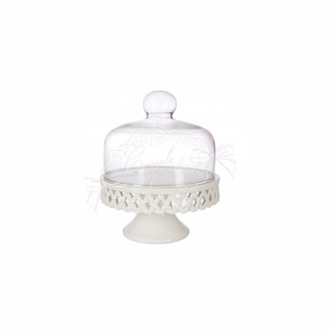 COCCOLE DI CASA Alzatina con cupola vetro ROSALIN bianco d17xh21cm  IN04111