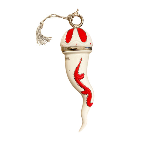 SHARON Moyenne corne décoration porte-bonheur porcelaine blanche et rouge H30 cm