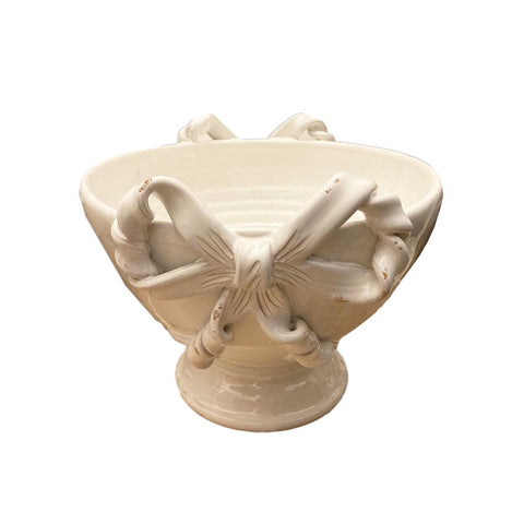 LEONA Cachepot with bows Shabby Chic white ceramic planter vase 23x32 cm