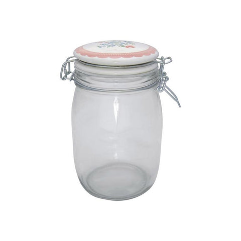 GREENGATE Glass jar HENRIETTA with white and pink lid 1L GLASTO1LHET1906