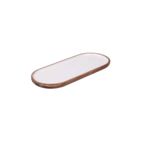 WHITE PORCELAIN Oval Tray in Libeccio glazed wood 35,6x15,2x1,9 cm