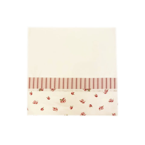 BIANCO PERLA Parure de lit double en coton blanc fleurs roses 250x290 cm