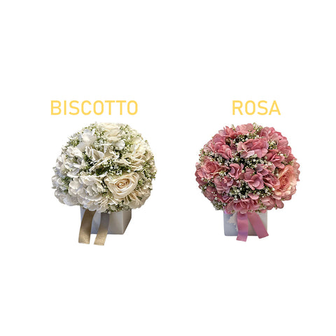 FIORI DI LENA Vase avec sphère de brume, bourgeons d'hortensia et arc 100% Made in Italy 2 variantes 10x30 cm