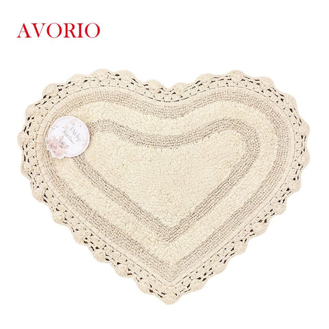 L'ATELIER 17 Tappeto a forma di cuore per bagno o camera, tappetino crochet in puro cotone "Petit coeur" 55x65 cm 5 varianti