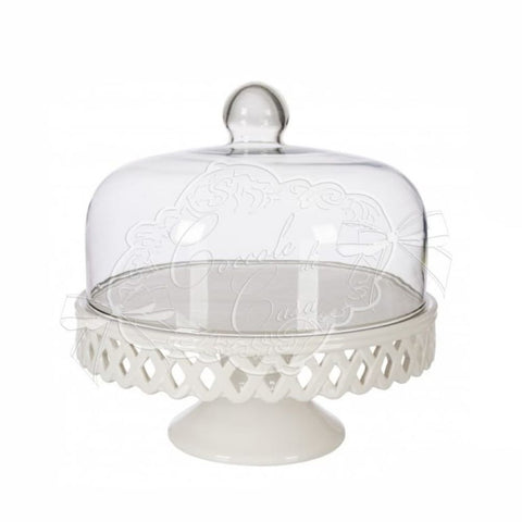 COCCOLE DI CASA Alzatina con cupola in vetro ROSALIN bianco d30xh35cm IN04110