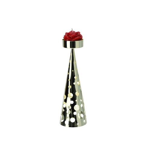 Hervit Gold metal cone candle holder with polka dots + gift box 6xh18 cm