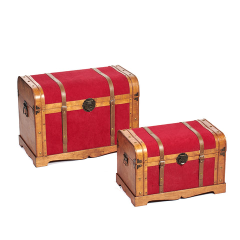 GOODWILL Lot de 2 malles de Noël en bois et velours rouge