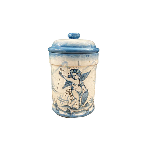 LEONA Barattolo artigianale SALONA ceramica bianca con decori blu Ø12 H20 cm