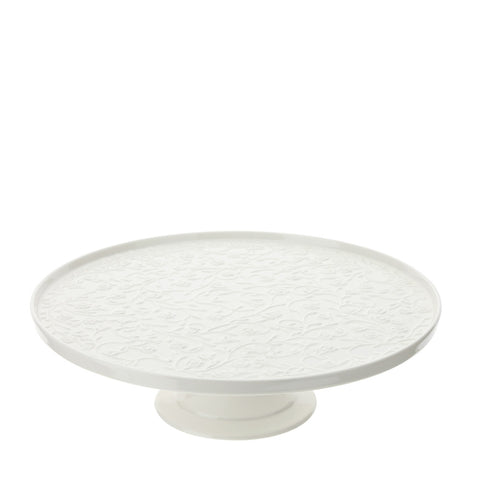 HERVIT Présentoir à gâteaux rond avec roses en relief en porcelaine blanche 33x33x10 cm