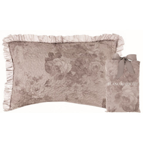 BLANC MARICLO' Set 2 pillowcases with frill with beige flowers 250gsm 50x80 cm