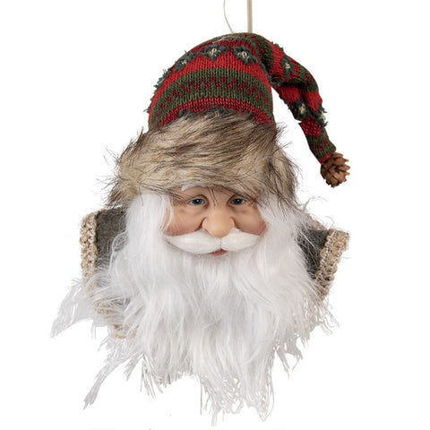 Clayre &amp; Eef Père Noël avec chapeau en tissu à suspendre 10x9x28 cm