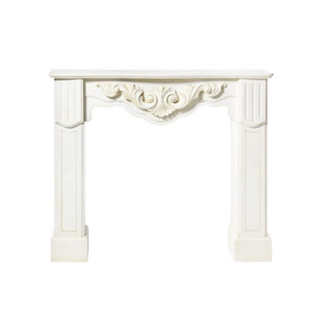 L'arte di Nacchi White fake fireplace frame in MDF wood with relief ornaments, Vintage Shabby Chic made in Italy 127x25x109 cm