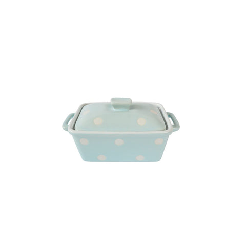 ISABELLE ROSE Light blue ceramic butter dish with white polka dots 16,5x10x8 cm