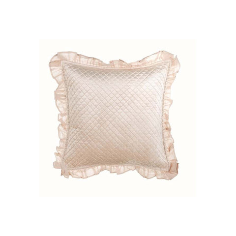 BLANC MARICLO' Square velvet cushion with powder pink cotton frill 45x45 cm