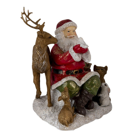 CLAYRE E EEF Christmas decoration Santa Claus with reindeer wood effect 18x13x19 cm