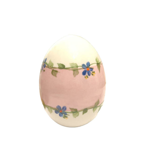 SBORDONE White and pink egg with painted flowers Easter decoration in porcelain H10cm