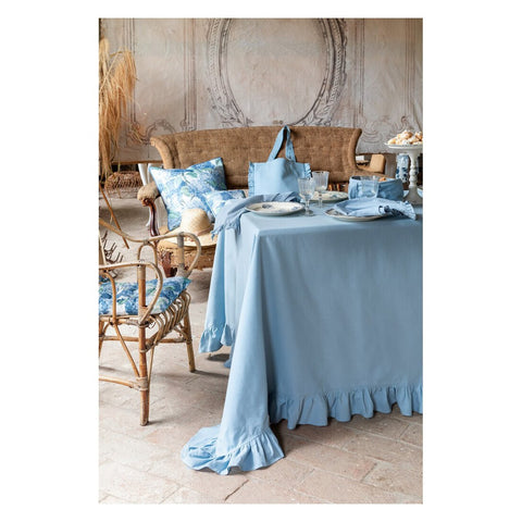 Blanc Mariclò Nappe en coton bleu avec gala Shabby "Frill" 180x240 cm