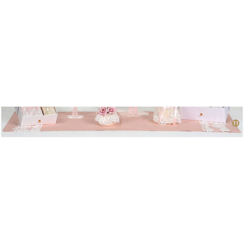 Lena Runner flowers in pink linen and white lace made in Italy 110x35 cm
