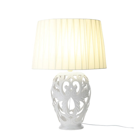 HERVIT Lampe potiche ovale ajourée LAMPE BAROQUE blanche H48 cm