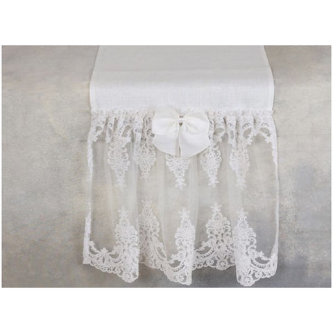 Lena Runner linen flowers with lace Made in Italy 180x40 cm
