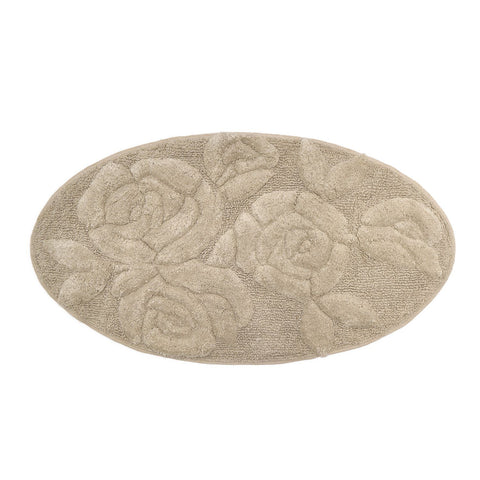 FABRIC CLOUDS Oval bath mat with beige roses floral decoration 55x100 cm